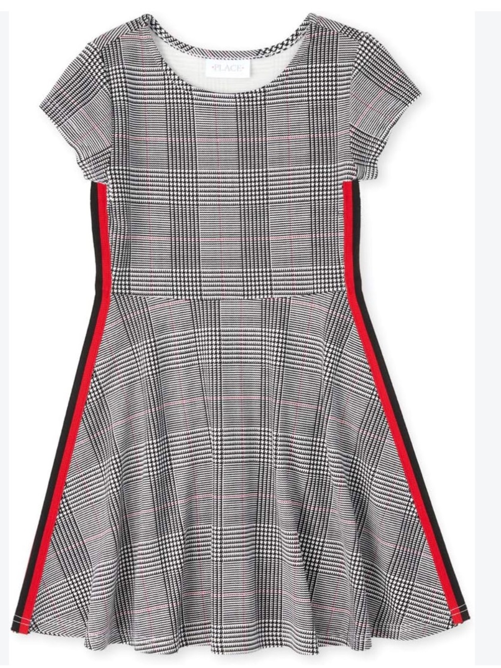 The Children's Place black White Plaid Dress with Red Side Stripes 10/12 large
